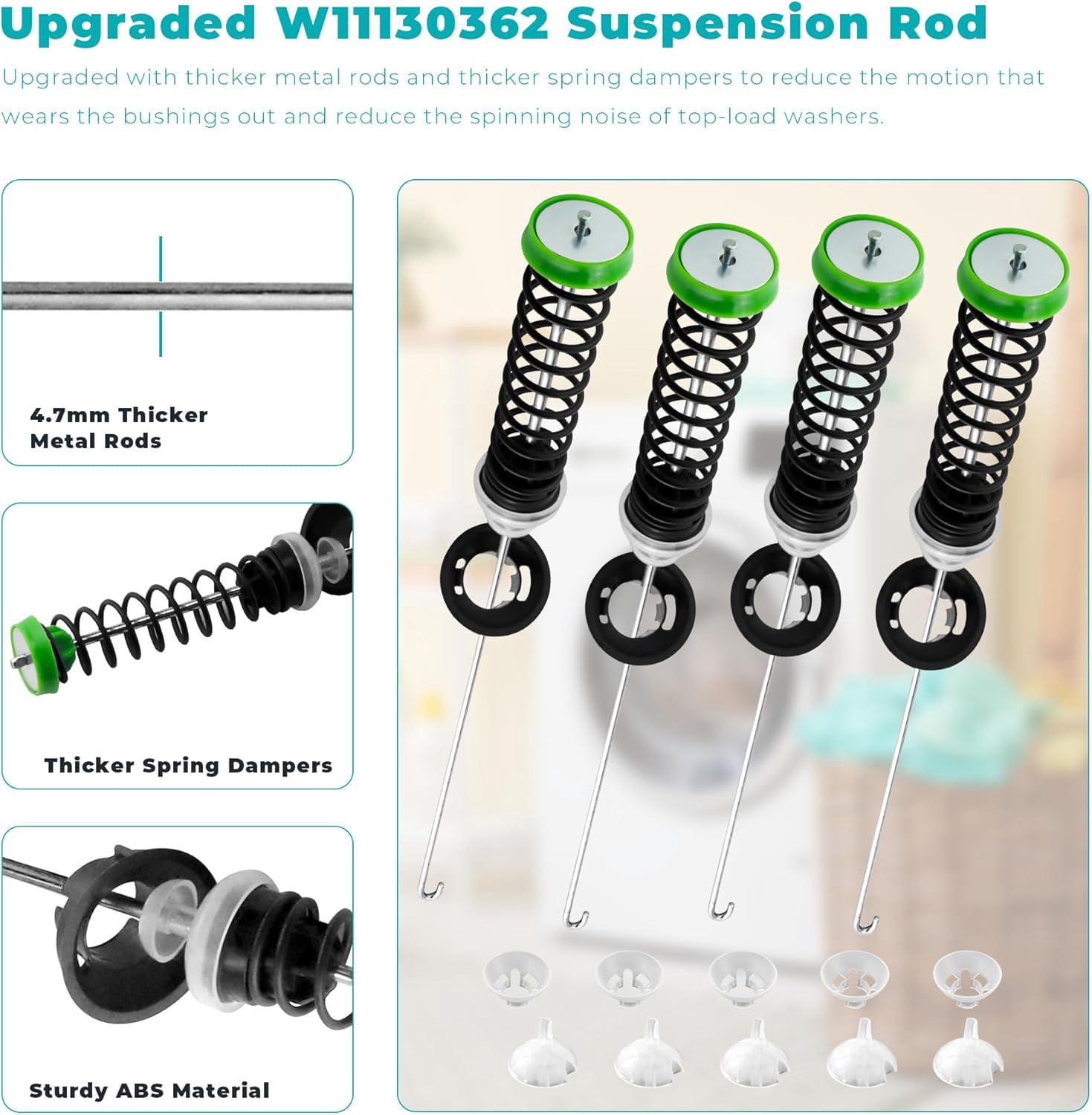 W11130362 Washer Suspension Rod Kit Compatible with Whirlpool Maytag Kenmore Washer WTW5000DW2 WTW5000DW3 WTW5000DW1 MVWX655DW1 MVWC565FW2 MVWC565FW1  - Replaces