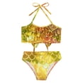 thumbnail image 4 of TiaoBug 2 Pcs Kids Girls Mermaid Bikini Swimsuit Set Fish Scales Print Halter Ruffle Swim Crop Top with Brief Swimwear Light Gold 8-10, 4 of 7