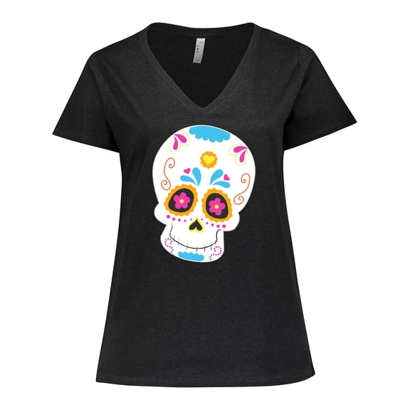 Inktastic Sugar Skull Blue Women's Plus Size V-Neck T-Shirt