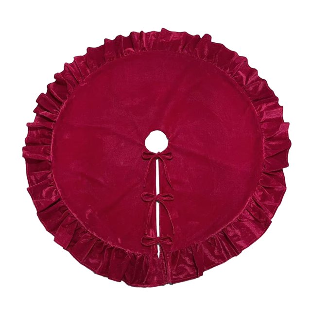 Visland Velvet Christmas Tree Skirt 48 Inch Ruffled Holiday Tree Skirt Rustic Xmas Tree Decoration Soft Festive Tree Apron for Cozy Celebrations