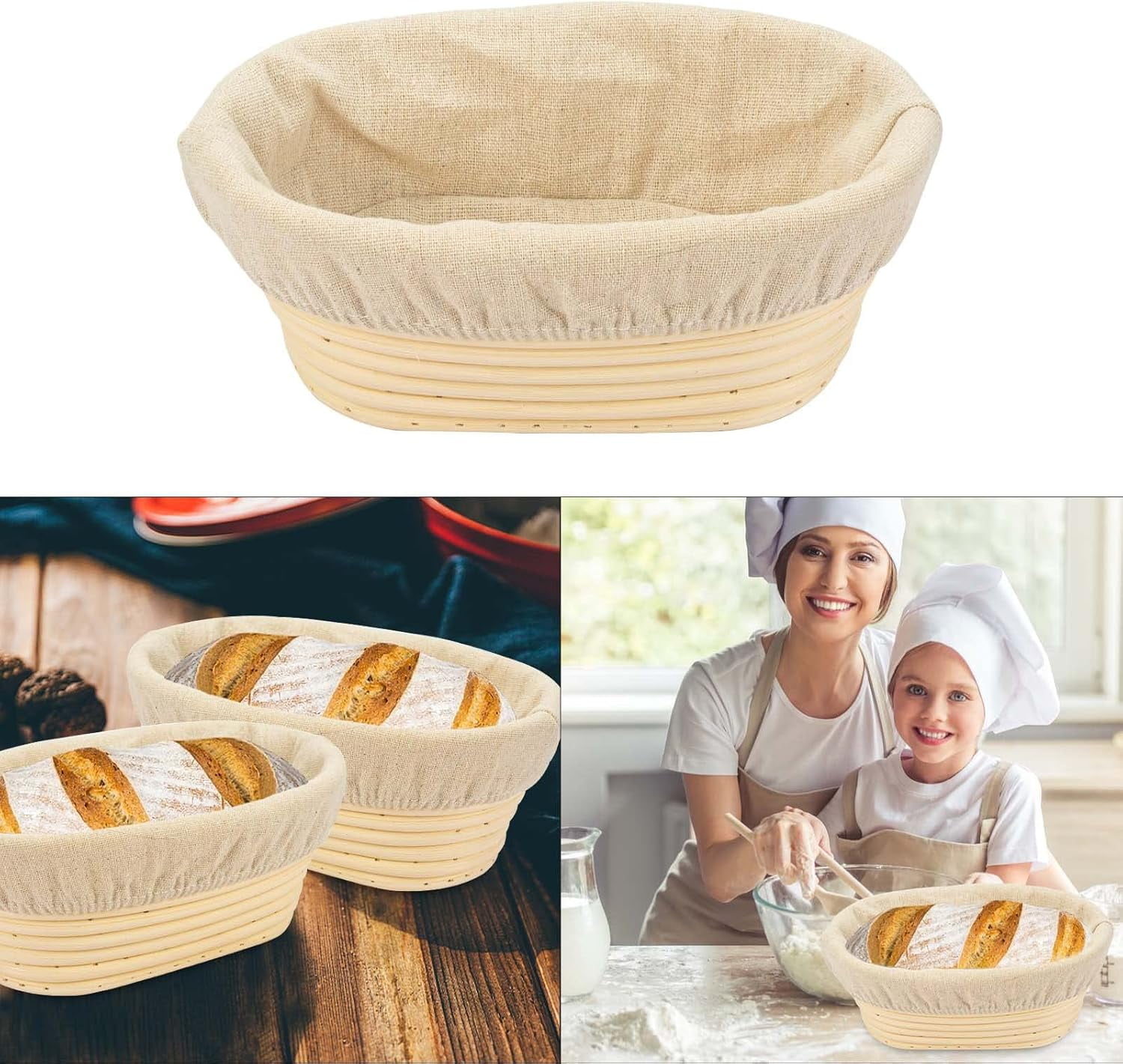 2 Pack Oval Bread Proofing Basket,Sourdough Proofing Basket,Basket Bread Baking Bowl with Linen Liner Cloth for Professional & Home Bakers,10 Inch