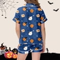 thumbnail image 4 of Weebloom Halloween Summer Pajamas For Girls Cute Pumpkin Outfits 2 Piece Set Short Sleeve Button Up Shirt Shorts Casual Clothes Tween Sleepwear Nightwear Pjs Loungewear 12-13 Years, 4 of 5