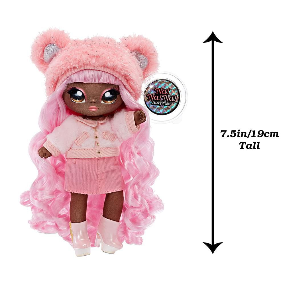 Na Na Na Surprise 2-in-1 Fashion Doll and Metallic Purse Glam Series - Cali Grizzly, Pink Hair Doll with Pink Bear Purse