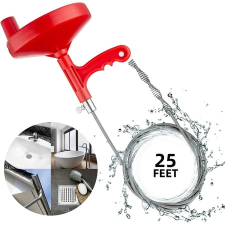 Drainsoon Auger 25 Ft with Gloves, Plumbing Snake Drain Auger Hair Clog  Remover, Heavy Duty Pipe Drain Clog Remover for Bathtub Drain, Bathroom  Sink