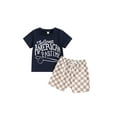 thumbnail image 2 of Musuos Kids Boys 2PCS Summer Clothes Set, 6M 12M 18M 24M 3Y 4Y Short Sleeve Letters Print T-shirt with Plaid Shorts Toddler Casual Set, 2 of 10