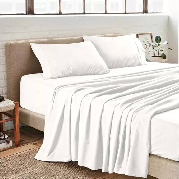 Huba Homes 1800 Series 4 Piece Bed Sheet Set Soft Deep Pocket Twin King Queen Full Sheets Full White