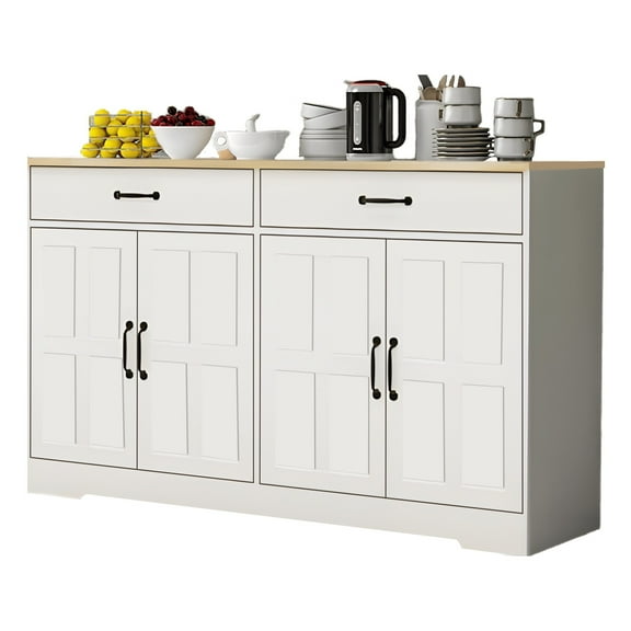 SQIREP 55.91" Buffet Cabinet with Storage, Modern Farmhouse Kitchen Buffet Sideboard Cabinet with Drawer and Doors, Wooden Coffee Bar Cabinet Sideboard Storage for Kitchen, Dining Room