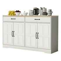 SQIREP 55.91" Buffet Cabinet with Storage, Modern Farmhouse Kitchen Buffet Sideboard Cabinet with Drawer and Doors, Wooden Coffee Bar Cabinet Sideboard Storage for Kitchen, Dining Room