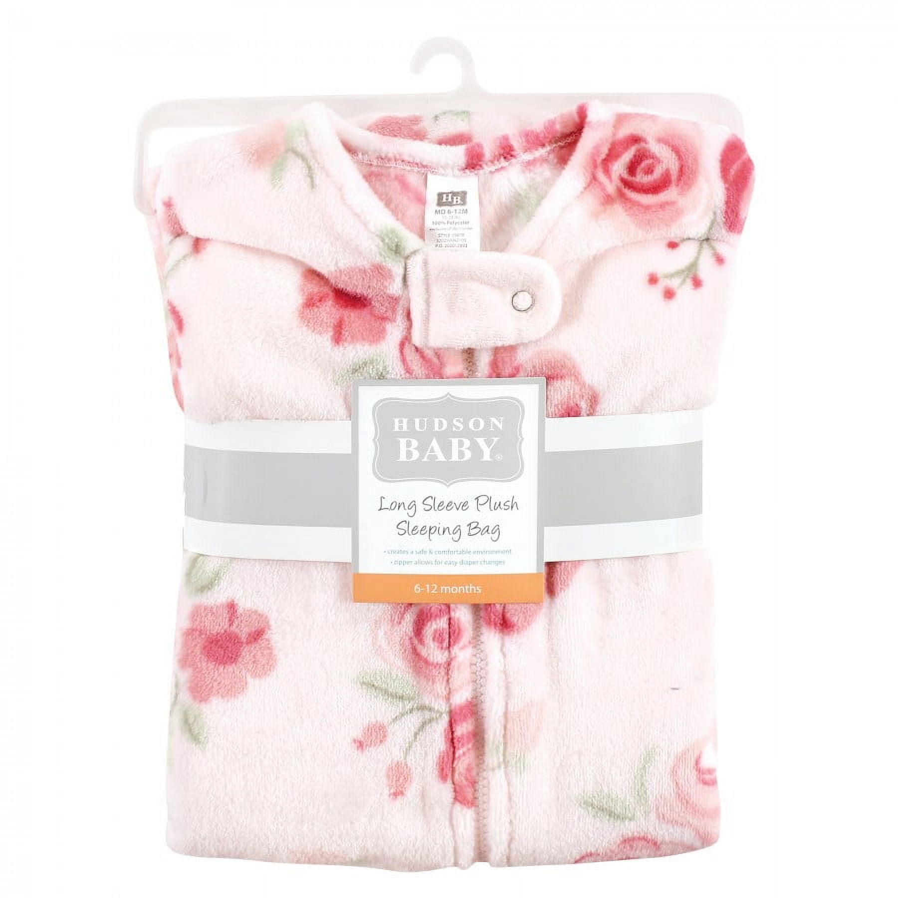 Hudson Baby Infant Girl Plush Sleeping Bag, Sack, Blanket, Blush Rose Long-Sleeve, 12-18 Months