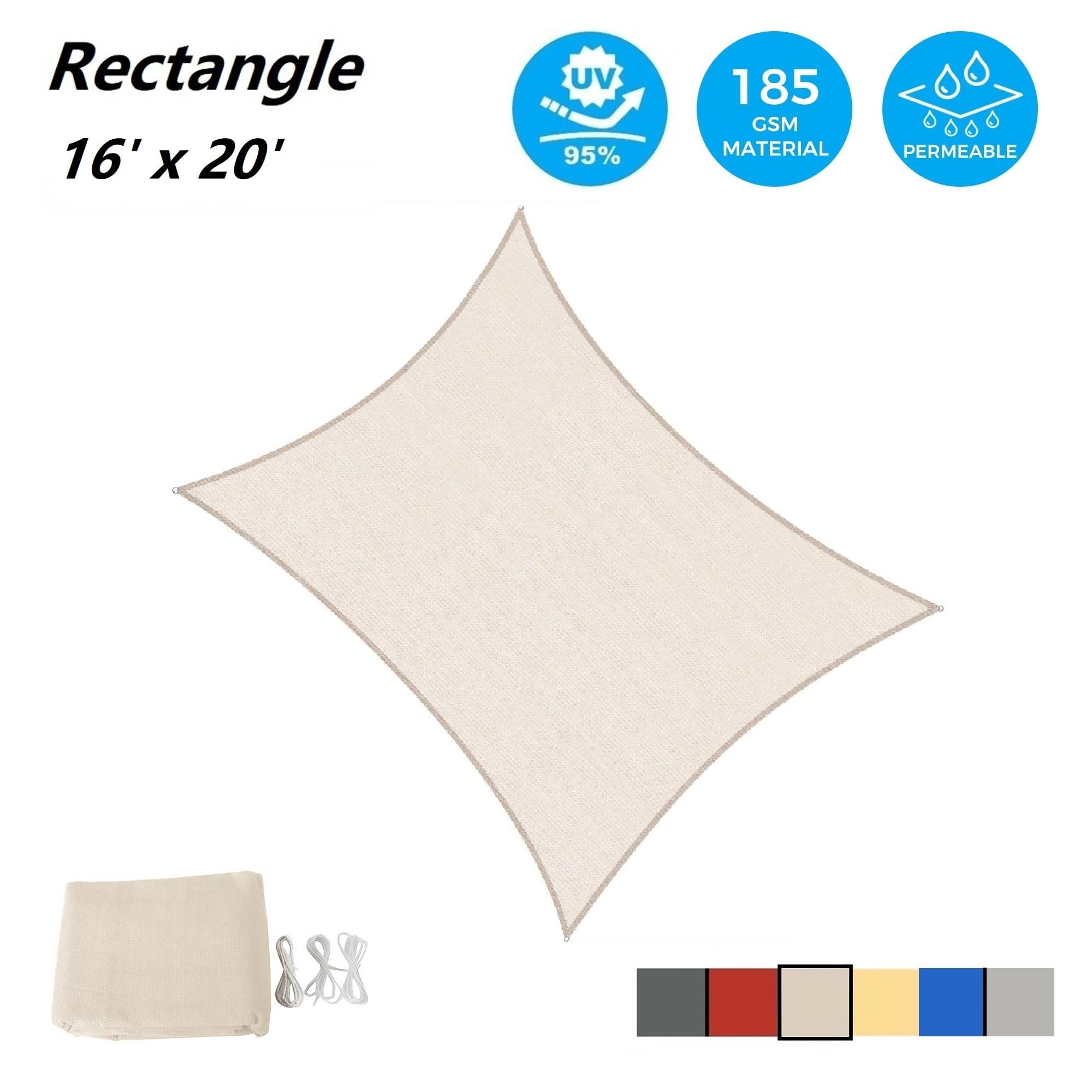 Outdoor Shade Sails, 16' x 20' Sun Shade Sail UV Block Canopy for Patio Backyard Lawn Garden, Cream