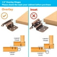 thumbnail image 3 of 1/2" Overlay Kitchen Cabinet Hinges Antique Brass, 50 Pack(25 Pairs) 1/2 Inch Overlay(Variable) Cabinet Door Hinges for Face Frame Kitchen Cabinet, 3 of 6