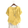 thumbnail image 5 of Conairie Women Linen Shirts Solid Short Sleeve Regular Fit Crew Neck Button Shirt Comfortable Soft Classic Dressy Casual Tee Light Yellow M, 5 of 7