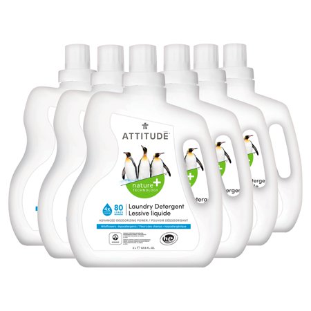 Wildflowers Scented Attitude Laundry Detergent: Eco-Friendly, Vegan & Cruelty-Free Formula for Washing Machine & Household - 80 Loads, 67.6 Fl Oz (Pack of 6)