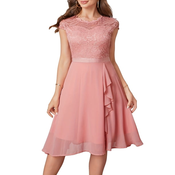 Women's Elegant Cocktail Dress | Cap Sleeve Lace Bodice | Knee-Length |  Semi-Formal Evening Party Dress | Perfect For Weddings & Tea Parties -  Walmart.ca