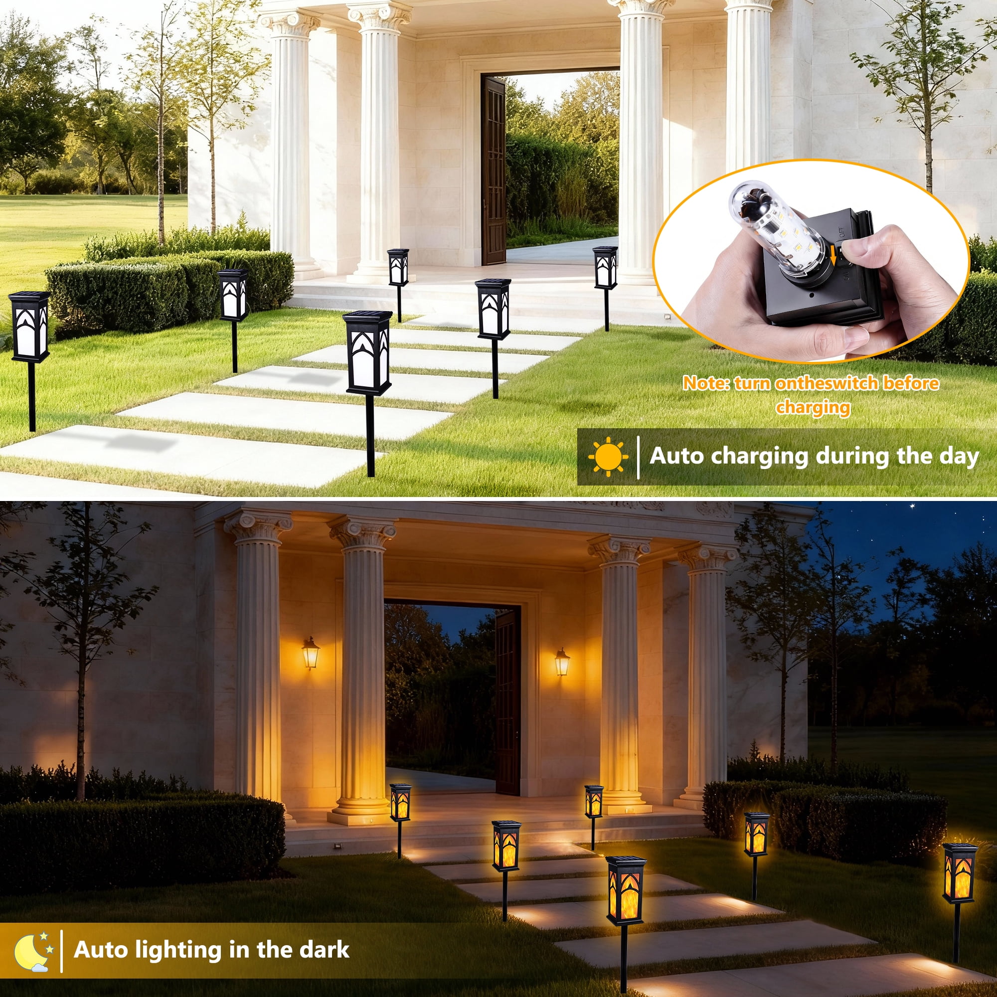 Toodour Solar Lights Outdoor Waterproof, 6 Pack LED Solar Powered Torch Lights with Flicking Flame, Landscape Lighting for Garden Yard Pathway, Warm White