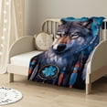 thumbnail image 2 of ARISTURING Wolf Dreamcatcher Throw Blanket Gifts for Boys, Navy Blue Wolf Dream Catcher Cozy Plush Flannel Blanket for Kids Bedroom,  Soft Wolf Starry Night Blanket for Girls Toddler Couch, 2 of 6