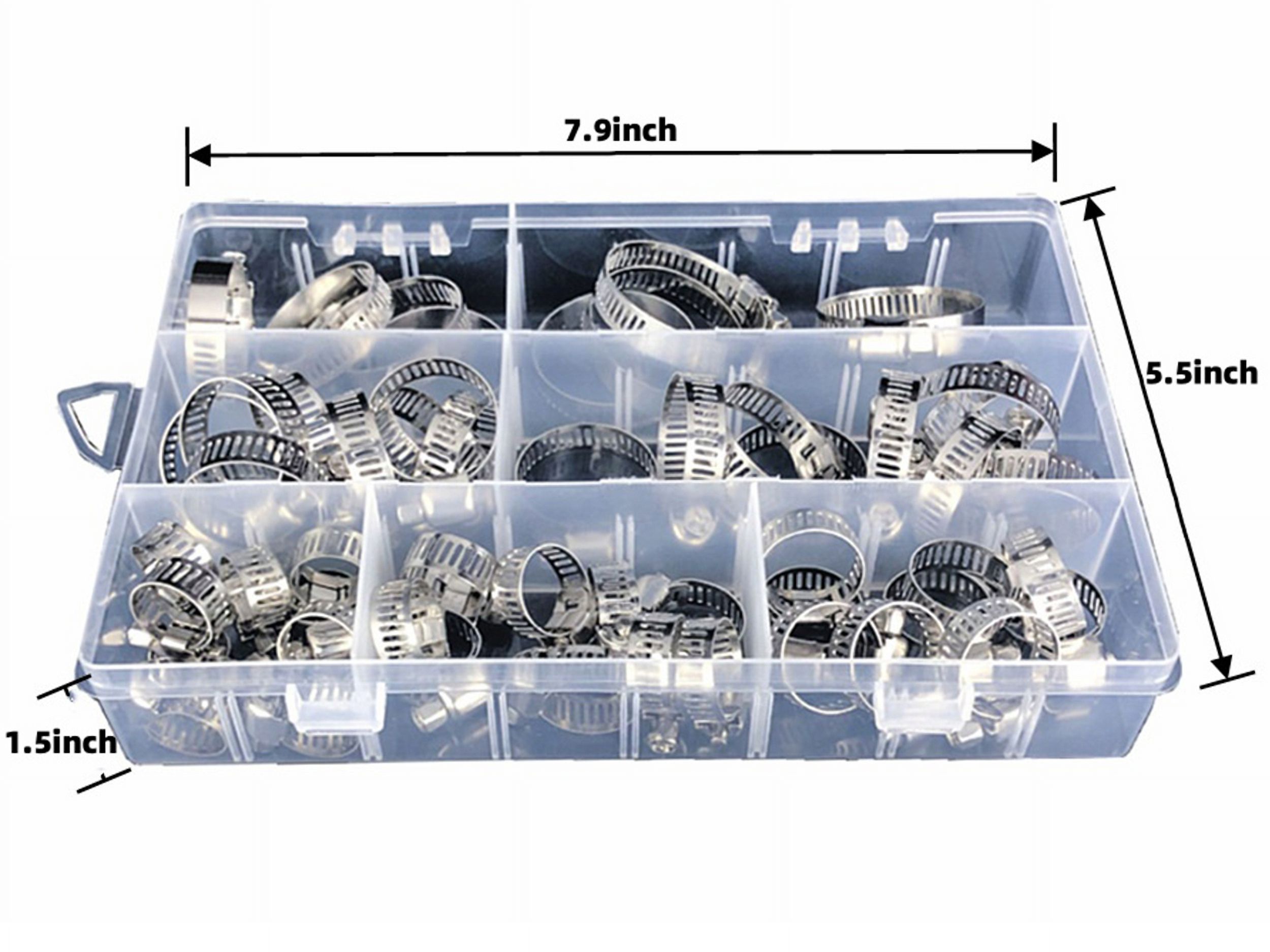 Kabuer Stainless Steel Hose Clamp Assortment Kit for Plumbing & Automotive, 60 Pcs, 1/4"-1-1/2" Adjustable