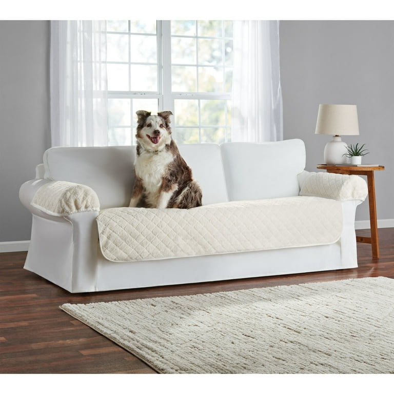 Mainstays Waterproof Sherpa Fabric Sofa Furniture Cover 3 Piece Cream White