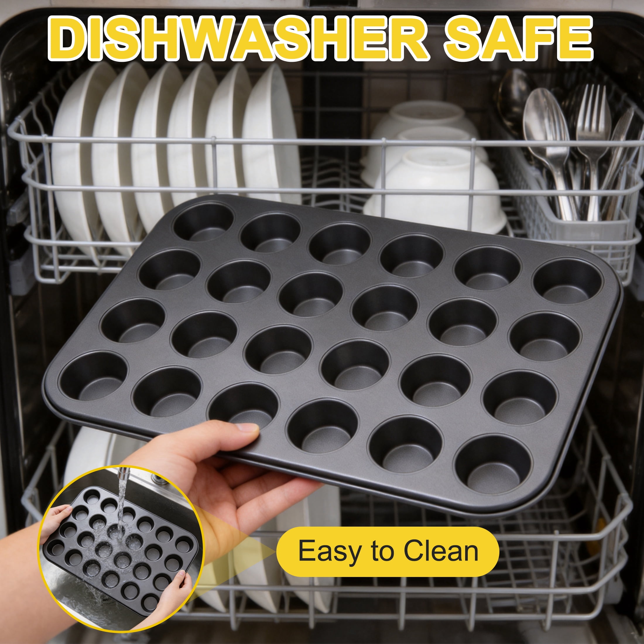 24 Cup Non-Stick Mini Muffin Pan, Carbon Steel Cupcake Baking Tray, Cupcake Pan for Mini Muffins, Cupcakes, Cookies