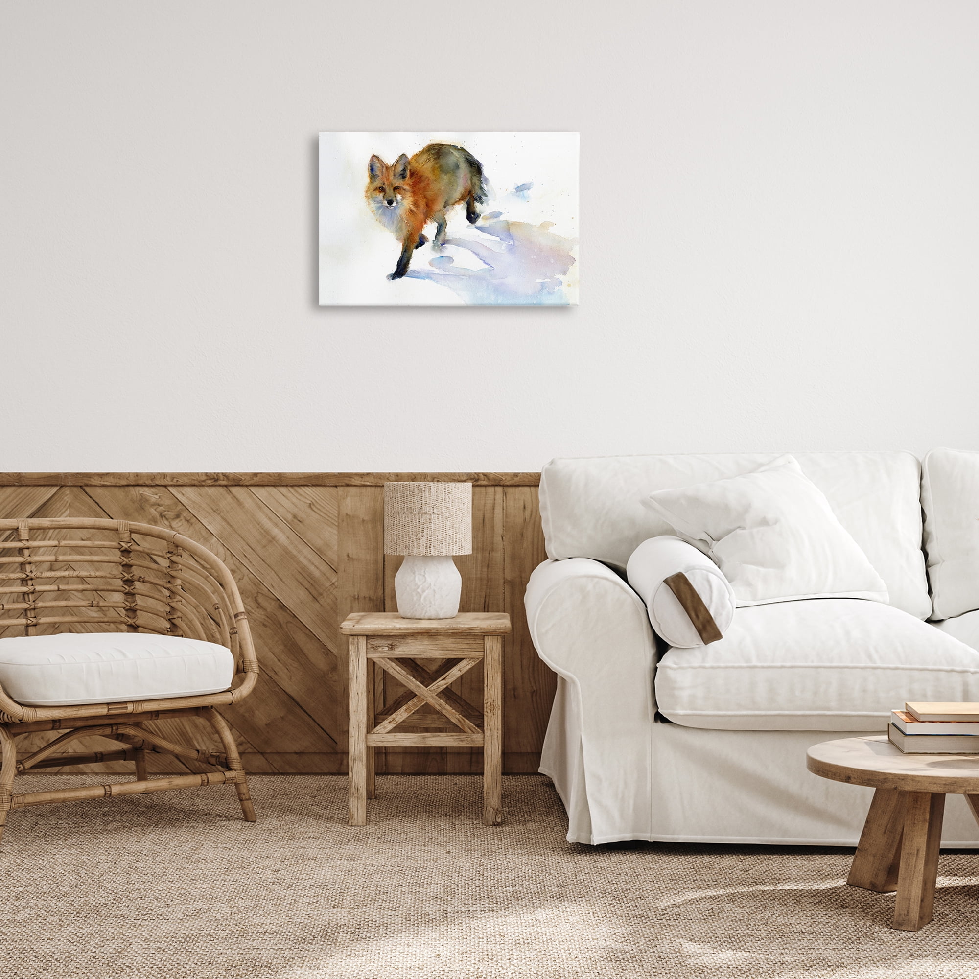 Stupell Industries Stepping Fox in Snow Animals & Insects Painting Gallery Wrapped Canvas Art Print Wall Art, 24 x 16