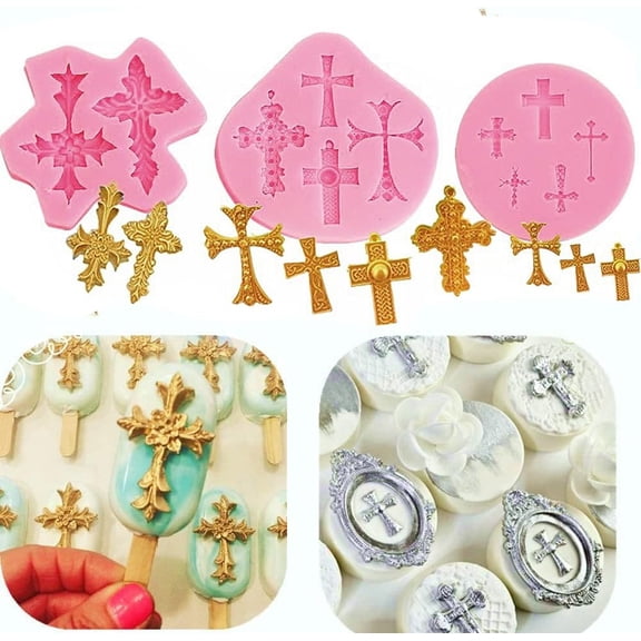 Cake Decoration Cross Mould 3 Piece Set Suitable for Baptismal Party Theme Baking DIY Ritual Dessert Supplies