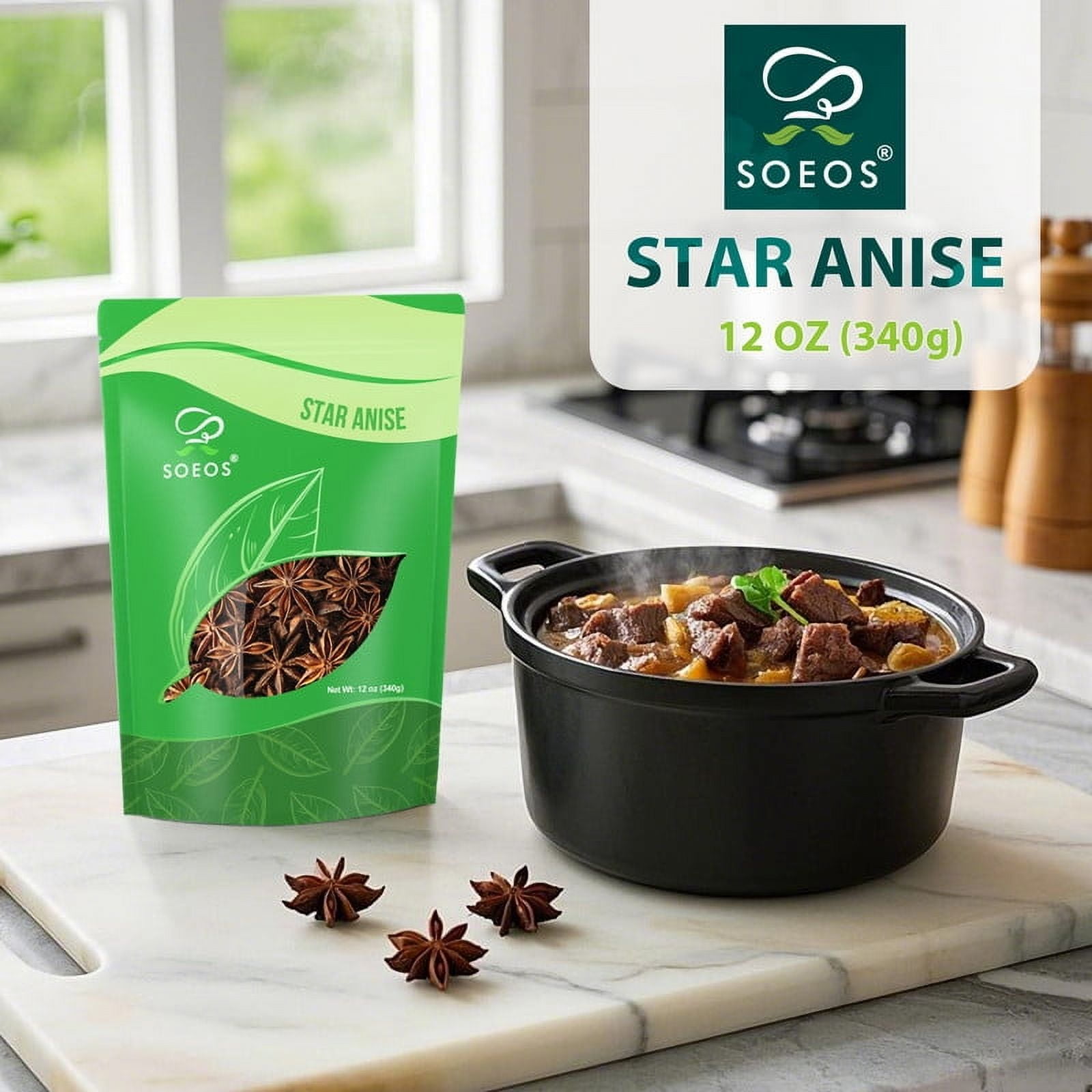 Soeos Star Anise 12 oz (340g), Authentic Star Anise