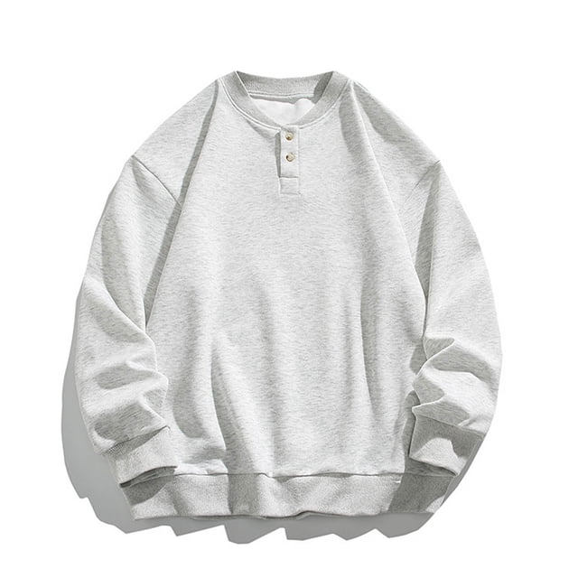 pstuiky camisas de manga larga para hombre, Suéter deportivo informal de color liso con cuello redondo y botones para hombre, blusa de manga larga con cuello redondo camisetas de hombre m