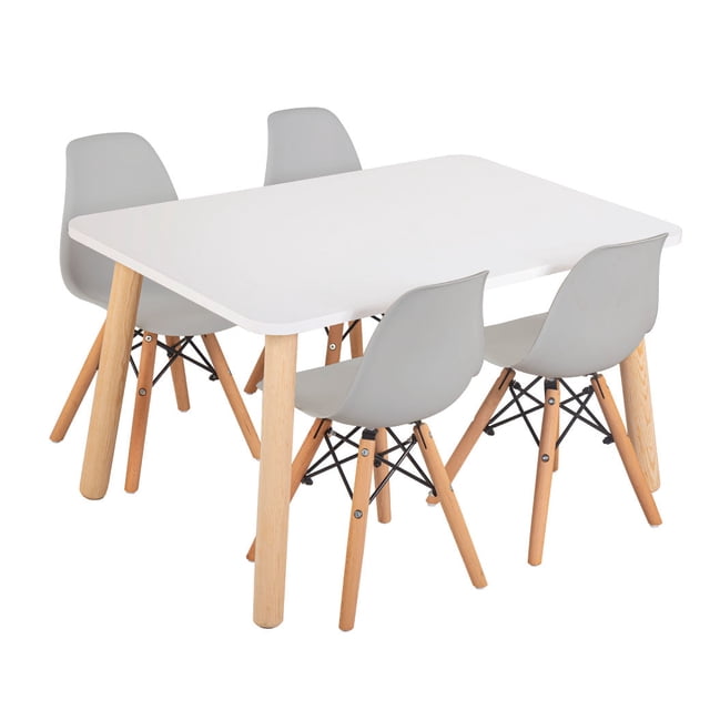 Mesa Rectangular Duduk con Cuatro sillas modelo Eames gris