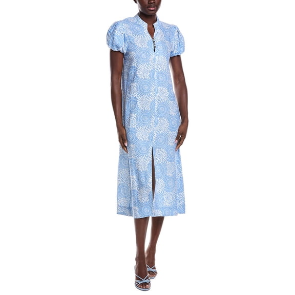 Sail to Sable womens Puff Sleeve Linen-Blend Midi Dress, s, Blue