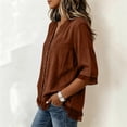 thumbnail image 2 of 3/4 Length Sleeve Womens Tops Button Down V Neck Shirts Tunic Loose Fit Blouses Womens Lightweight Casual Dressy Tops Ladies Fall Outfits, 2 of 6