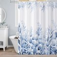 thumbnail image 2 of Blue Leaf Shower Curtain, Blue Watercolor Eucalyptus Leaves Botanical Plants Bathroom Curtain Waterproof Fabric Machine Washable with Hooks, 36" Wx72 L, 2 of 6