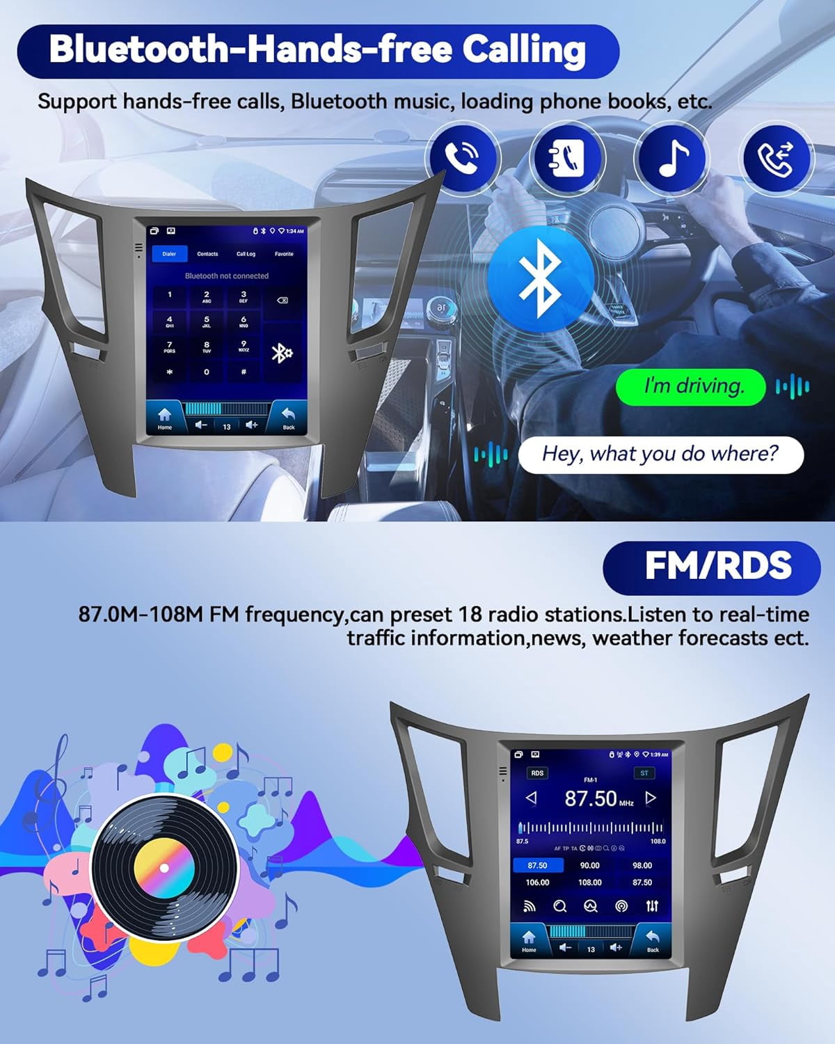Podofo 4G64G Android 15 Car Stereo for Subaru Outback Legac