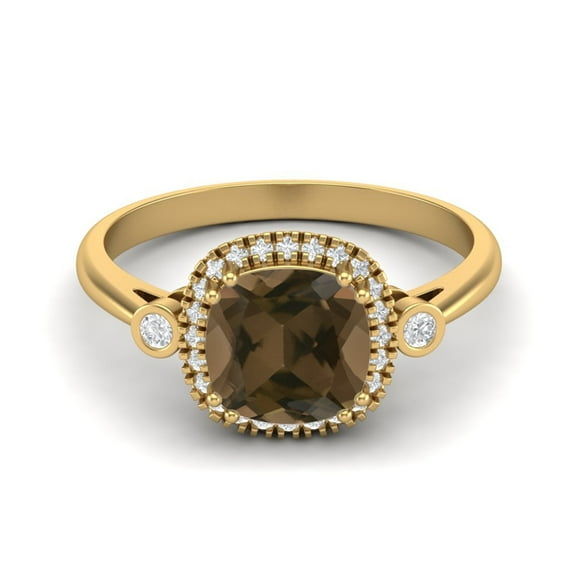 Mooneye 7mm Cushion Smoky Quartz 925 Sterling Silver Gold Vermeil Solitaire Women Wedding Ring
