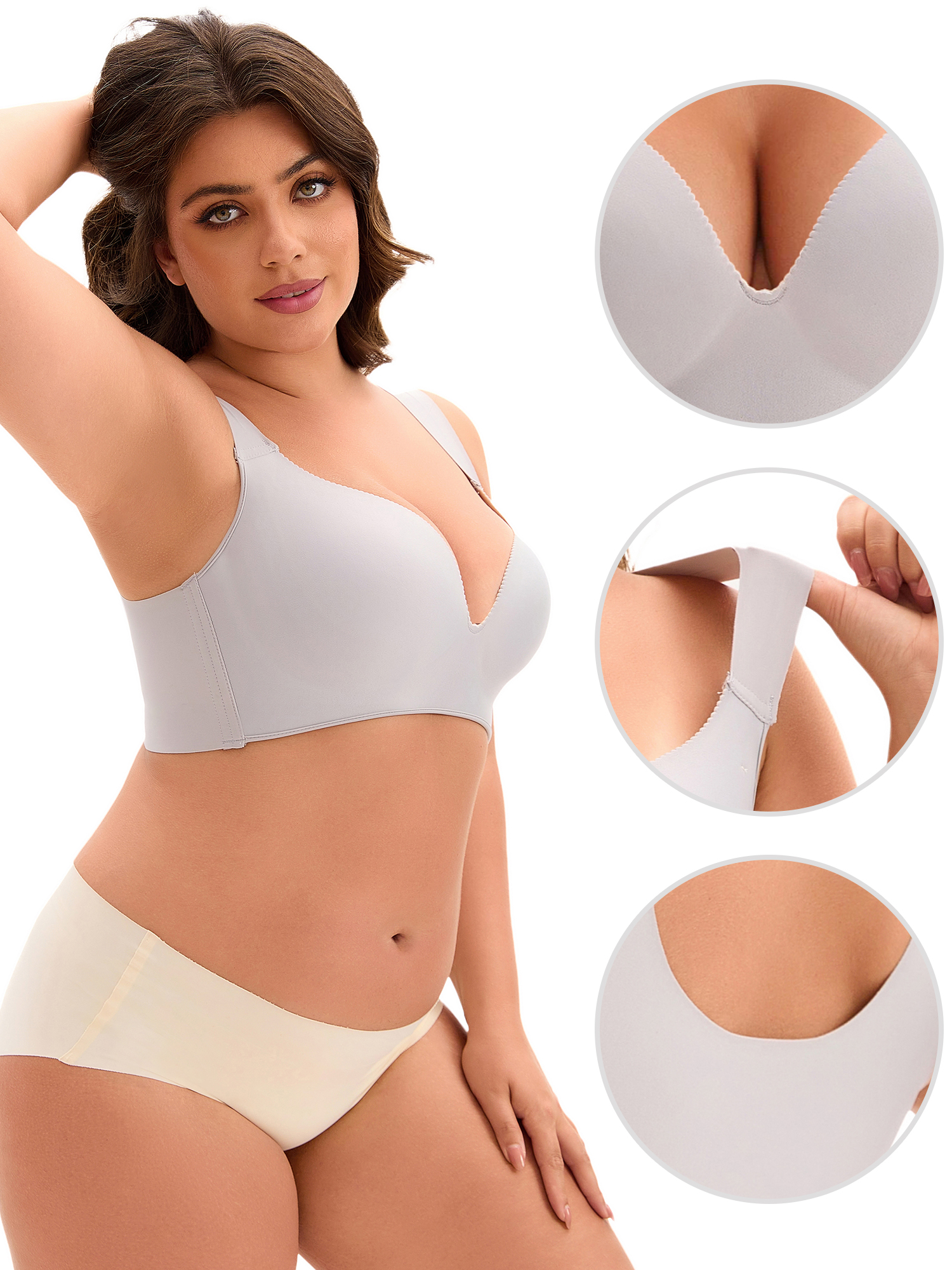 Unique Bargains Full Coverage Push Up Support Bra C 40 Grey
