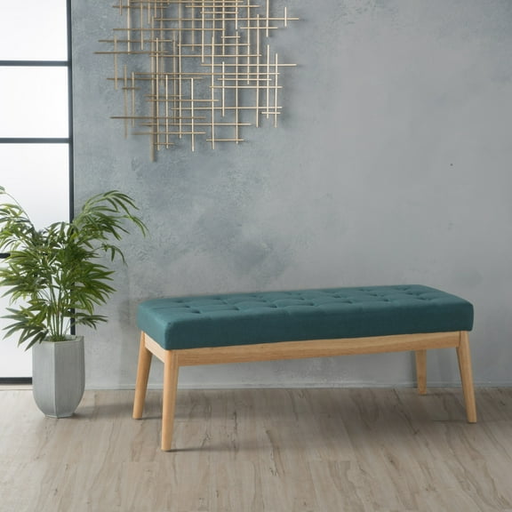 Mid-Century Modern Fabric Ottoman Bench | Teal | 43.5" | Versatile Living Room Storage
