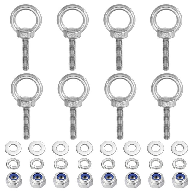 Unique Bargains M6 x 30mm Lifting Shoulder Eye Bolt 304 Stainless Steel Lifting Ring Threaded Eyebolt with Nuts and Washers 8Pcs