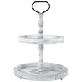 thumbnail image 3 of Pcapzz 2 Tier Wooden Cake Stand Rustic Cupcake Serving Tray with Metal Handle White Decorative Cupcake Holder Farmhouse Tiered Food Display Stands for Dessert Cake Snack Holiday Decoration, 3 of 9