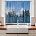 thumbnail image 2 of Detroit Kitchen Curtains, Downtown Detroit GM Renaissance Center Ford Auditorium Shoreline Image, Two Panels Drapes with Rod Pocket Room Decor, 55" X 45", Pale Blue White Grey, by Ambesonne, 2 of 3