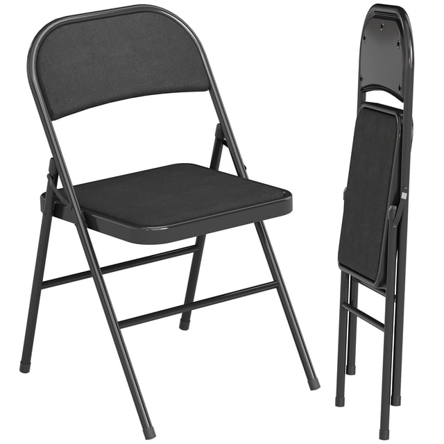 HOMCOM Chaises Pliantes en Métal avec Coussin en Lin Chaises Pliables Noir