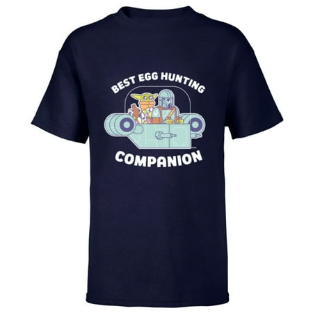 Star Wars The Mandalorian Grogu Best Egg Hunting Easter - Short Sleeve T-Shirt for Kids - Customized-Navy
