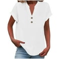thumbnail image 7 of Fanxing Boho Linen Shirts for Women 2025 Gauze Short Sleeve V Neck Button Henley Tops Casual Tunic Summer Tops Loose Fit Vacation Blouses S-2XL, 7 of 7