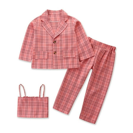 

koaiezne Toddler Child Kids Baby Girls Plaid Camisole Patchwork Suit Jacket Pants Trousers 3PCS Set Mom Daughter Thanksgiving Outfits Gift Girls