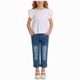 thumbnail image 5 of HCNTES Kids Girl's 2 Piece Print Outfit T-shirts with Bell Bottom Flare Pants Outfits Set Little Girls School Suit 7-13Y Children Girls Summer Clothing Set(D01-Blue,5-6 Years), 5 of 9