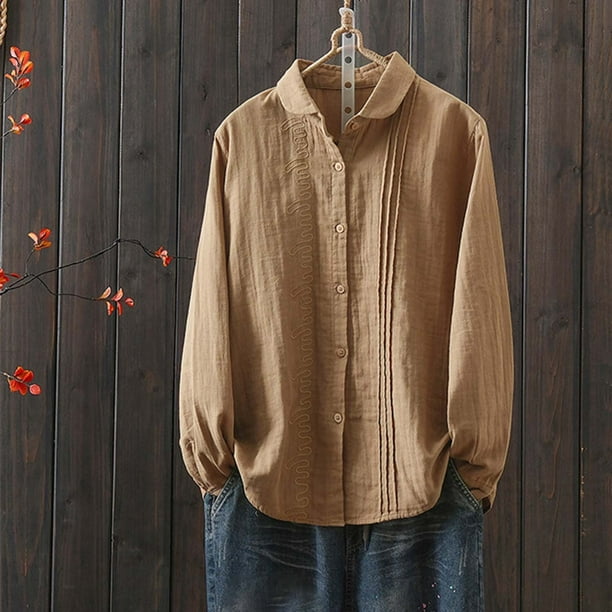 Heisall Womens Shirt Long Sleeve Vintage Literary Style Double-layer Cotton Casual Blouse Fall Winter Spring 2025 New Arrival Fashion Top