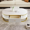 thumbnail image 3 of Harper & Bright Designs Gold Oval Coffee Table with Drawers, Modern White Curved Center Table with Gold Frame for Living Room, 3 of 14