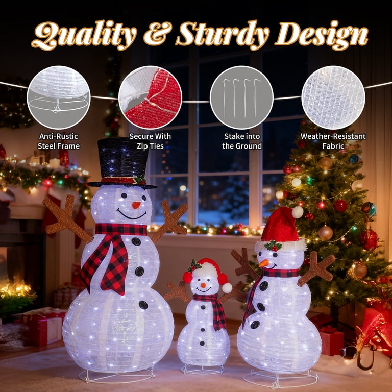 Zimtown LED Lighted Snowman Family Christmas Decoration w/ 300 LED