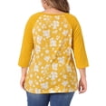 thumbnail image 3 of Agnes Orinda Women's Plus Size 3/4 Raglan Sleeve Floral Contrast Color Blouse 2X Light Yellow, 3 of 6