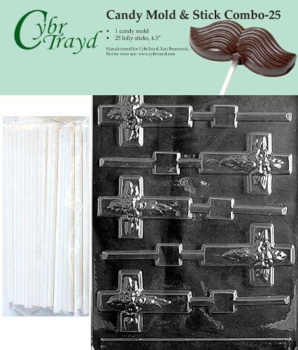 Cybrtrayd 45St25-H034 Owl Lolly Halloween Chocolate Candy Mold with 25 4.5-Inch Lollipop Sticks 