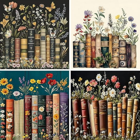 Diamond Painting Kits for Adults - 4 Pack Flower DIY 5D Diamond Art Kits Full Drill Diamond Dots Paintings with Diamonds Gem Art and Crafts Home Decor 12x16inch