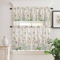 thumbnail image 2 of 3 Piece Kitchen Curtains and Valances Set Flower Floral Cafe Curtains 24 Inch Length Blue Pink Daisy Botanical Countryside Valance & Tier Curtain for Living Room Bedroom Window 54"x18"+27"x24"*2, 2 of 6